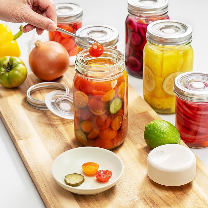 SealVax® MasonSeal Jar Set – Wide Mouth Mason Jars with Auto-Stop Vacuum Sealer + Reusable AS Plastic Airtight Lids Featuring Patented Valve, Designed in USA, Made in Taiwan(16oz x3 / 32oz x3)
