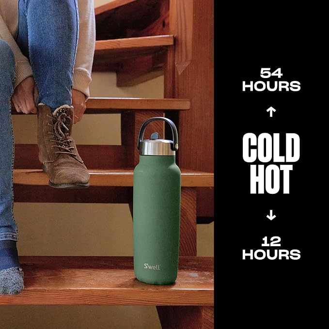 S'well Recycled Stainless Steel Explorer with Flip Straw Lid and Handle, 40oz, Green Jasper, Triple Layered Vacuum Insulated Containers Keeps Drinks Cold for 54 Hours and Hot for 12