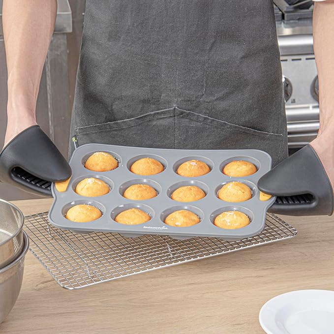 Restaurantware Silicone Baking Molds Pack of 10 Non-Stick Muffin Molds with Handles 12 Compartments, Oven-Friendly Dishwashable Freezer-Friendly Heat-Resistant Gray Silicone Cupcake Muffin Pans
