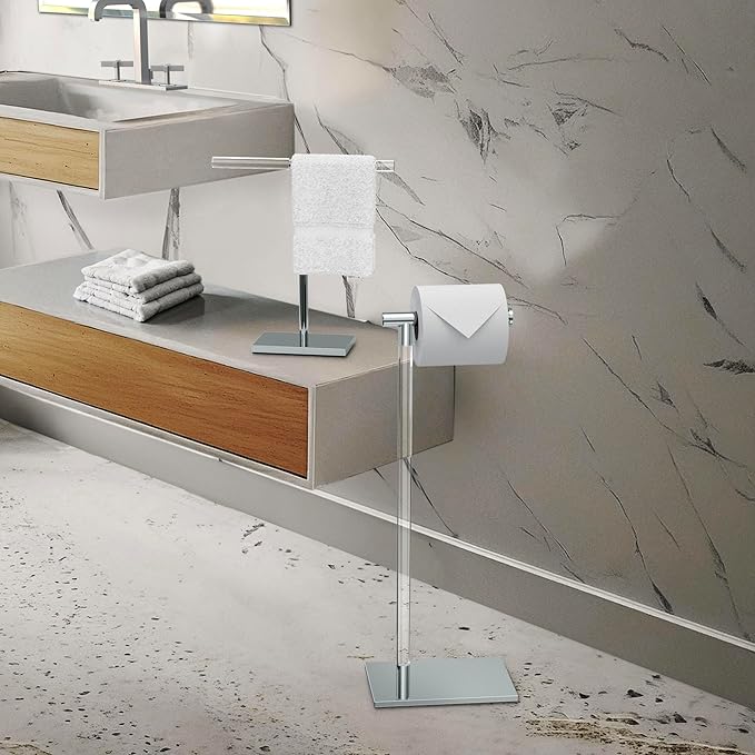 Gatco 1344C, Modern Rectangle Base Freestanding Countertop Towel Holder, Chrome/Acrylic / 10.50" W x 11.13" H T-Shape Style Countertop Hand Towel Holder for Bathroom, Kitchen Towel Rack