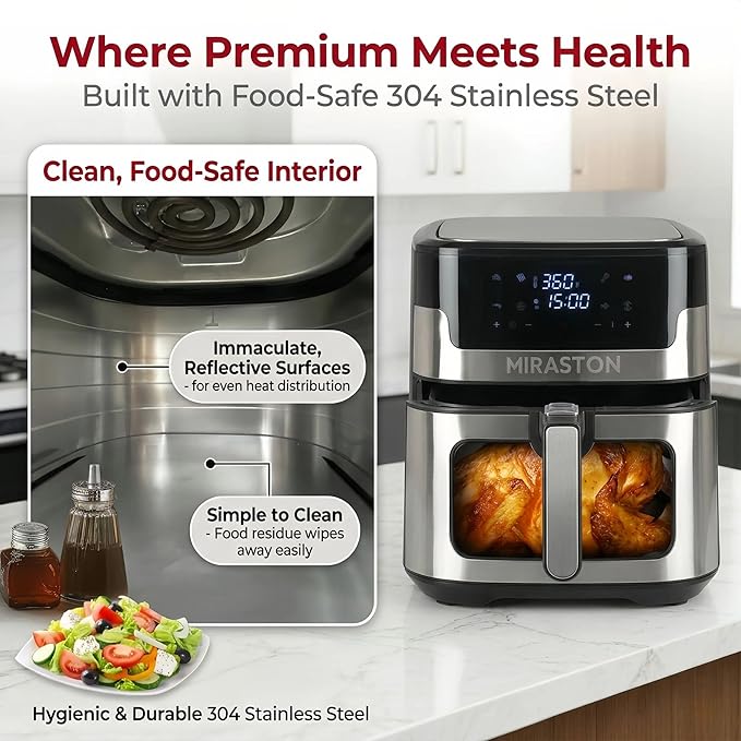 Air Fryer, 8.5QT Family Size Digital Air Fryers, BPA-Free, Smart Touchscreen with 8-Preset, Air Frying, Reheat Leftovers, Party Food, Fast Cooking, Dishwasher-Safe, Stainless Steel
