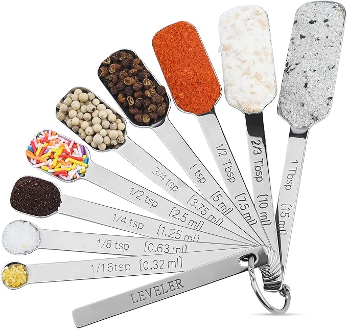 17-Piece Stainless Steel Measuring Cups and Spoons Set, Silver, 7 Cups & 9 Spoons + Leveler