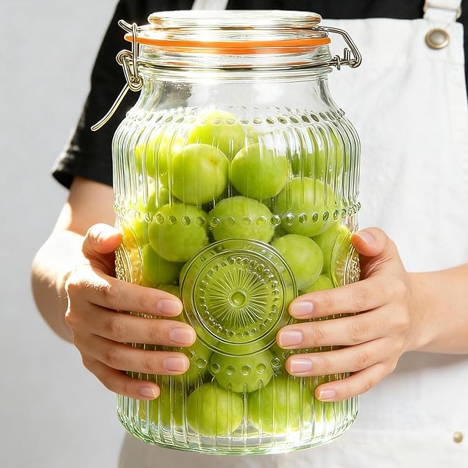 Amzcku Wide Mouth Vintage Mason Jars with Airtight Lid 128oz 1 Gallon, Canister Gallon Jars for Kitchen Storage - for Coffee, Sugar, Beans 2 Pack