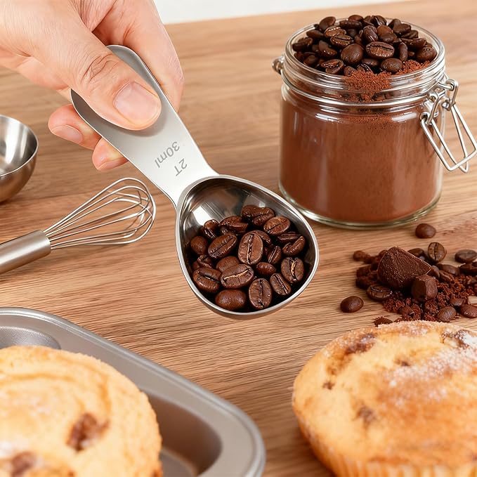 2pcs Tablespoon Coffee Scoop, Coffee Scoop Set, 15ml 30ml Tbsp Coffee Bean Measuring Spoon Stainless Steel Table Spoon Scoop with Short Handle Suitable for Tea Ground Sugar Flour