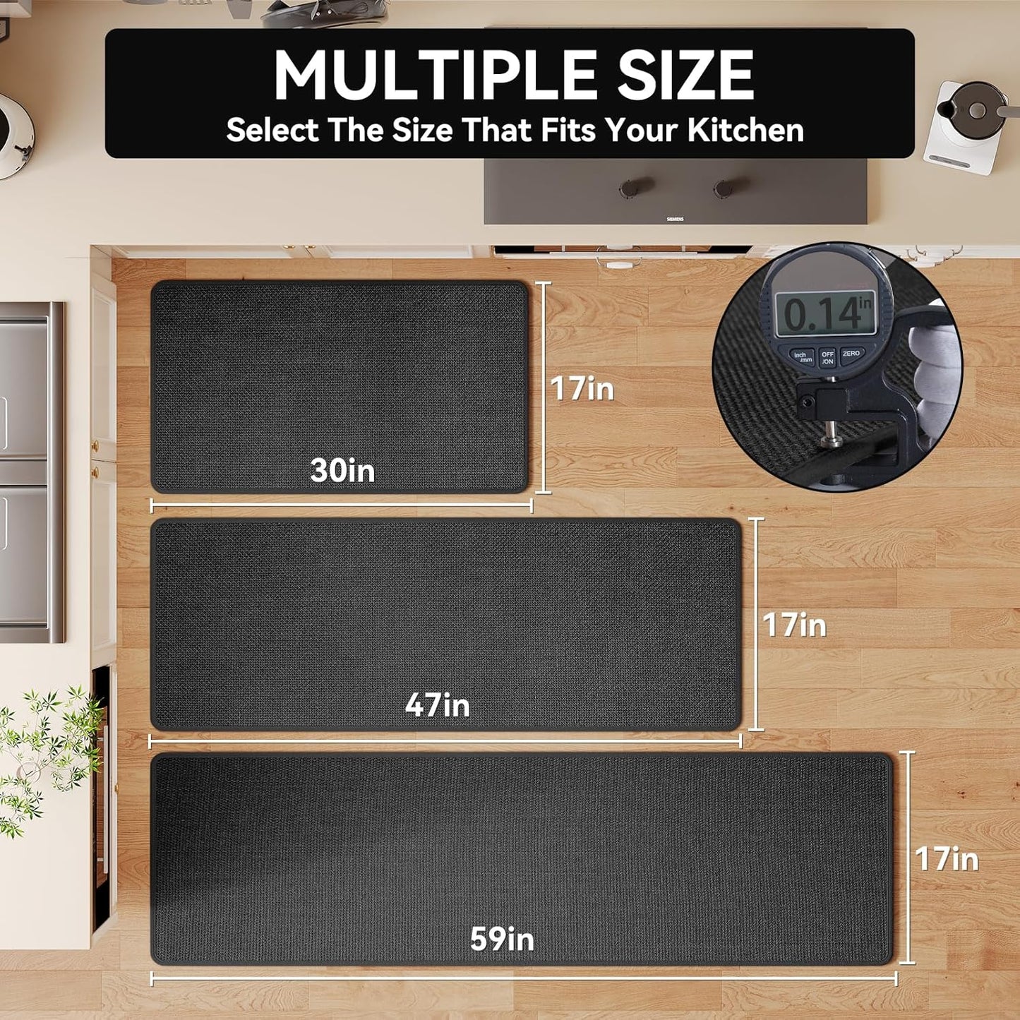 Kitchen Mats for Floor, Super Absorbent Kitchen Rugs Non Slip Washable, Soft Imitation Linen Braided Kitchen Runner Rug, Standing Mat Kitchens Sink Mat, Easy to Clean, Black 17x95