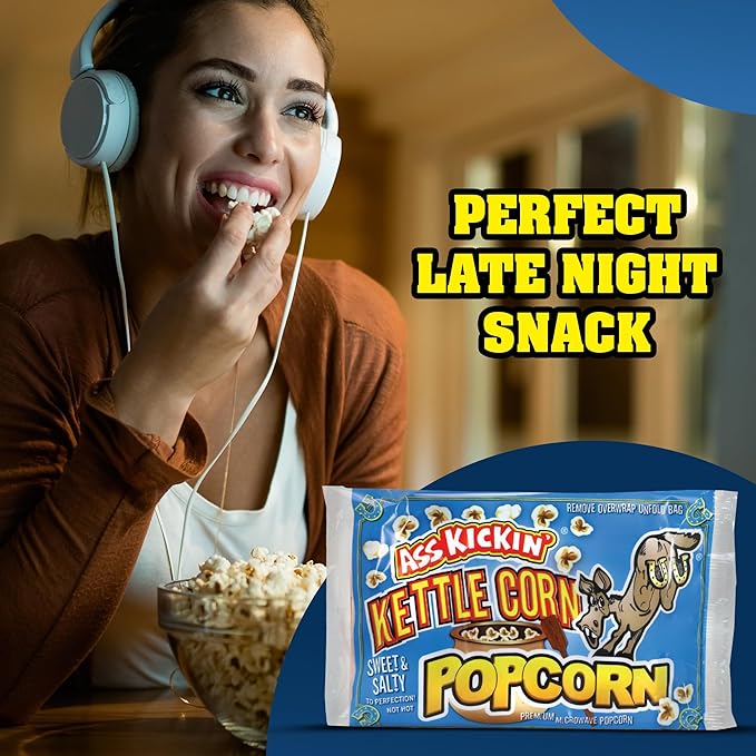 ASS KICKIN' Kettle Corn Microwave Popcorn Bags - 3 Pack - Ultimate Sweet Gourmet Popcorn Gift - Makes a Great Movie Theater Popcorn or Snack Food for Movie Night
