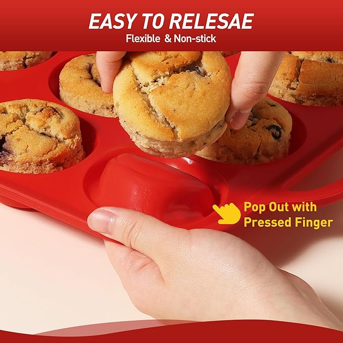 Socisen 2 Packs 6 Cups Silicone Muffin Pan with Metal Reinforced Frame Jumbo Size Cupcake Pan Tray Egg Bites Cookie Molds Muffin Tin Tart Pans Moldes De Silicona Para Gelatina Hornear Flan Chocoflan
