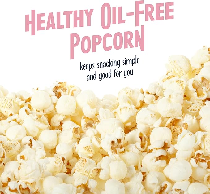 Nostalgia 8-Cup Hot Air Popcorn Maker & Bowl - 2-In-1 Bowl & Lid, 2 oz Measuring Cup - Oil-Free Pop Corn for Movie Night, Snacks, Birthday Parties, and More - Pink