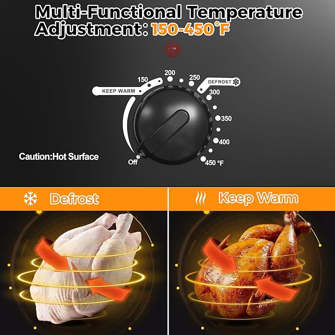 18Qt Roaster Oven Buffet with Self-Basting Lid, 1450W Stainless Steel Electric Turkey Roaster Oven with Cool-Touch Handles, Removable Pan and Rack, Black