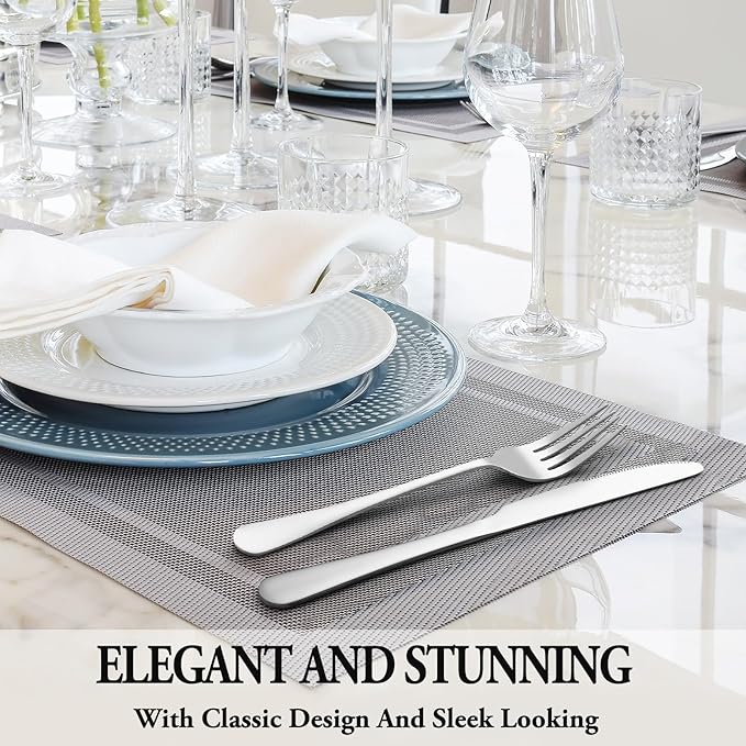 48 Pcs Silverware Set with Steak Knives Service for 8,Stainless Steel Flatware Set,Mirror Polished Cutlery Utensil Set,Home Kitchen Eating Tableware Set,Include Fork Knife Spoon Set,Dishwasher Safe