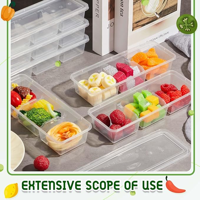 Hushee 5 Pack 17 oz Small Meal Prep Containers with 3 Compartments Snack Containers with Lid Disposable Plastic Bento Box Travel Lunch Food Boxes Stackable for Office Picnic (Clear)