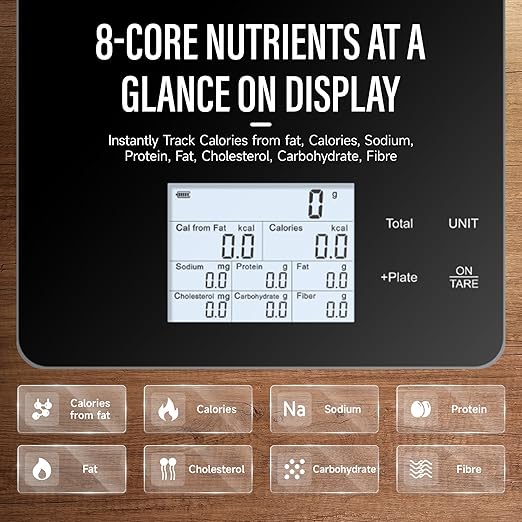 EILISON Smart Kitchen Scale with Nutrition Calculator, Digital Food Scale, Large TFT Color Display, Bluetooth App for 999+ Foods, Calorie Counter & 24 Nutrients Analyzer, 5000g Cap (Kitchen Black)