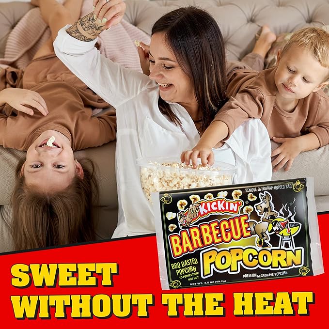 KICKIN' BBQ Microwave Popcorn Bags - 6 Pack - Ultimate Barbecue Gourmet Popcorn Gift - Makes a Great Movie Theater Popcorn or Snack Food for Movie Night