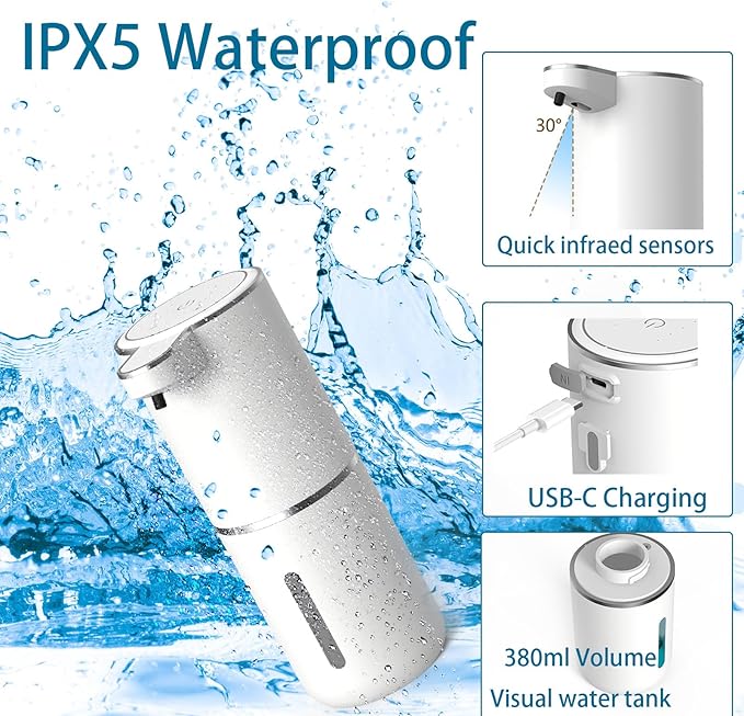 Automatic Liquid Soap Dispenser,Touchless Hand Soap Dispenser 13.5oz/400ml USB Rechargeabled Dispenser Electric,Wall Mounted 4 Levels Adjustable Soap Dispenser Pump for Bathroom Kitchen Dish Soap