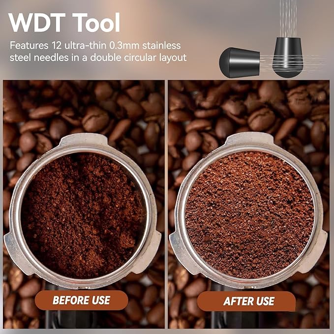 53mm Espresso Accessories Kit, 2-in-1 Distributor & Tamper, Tamper Mat, WDT Tool & Magnetic Dosing Funnel, Compatible with Delonghi & All 53mm Espresso Machines/Portafilters