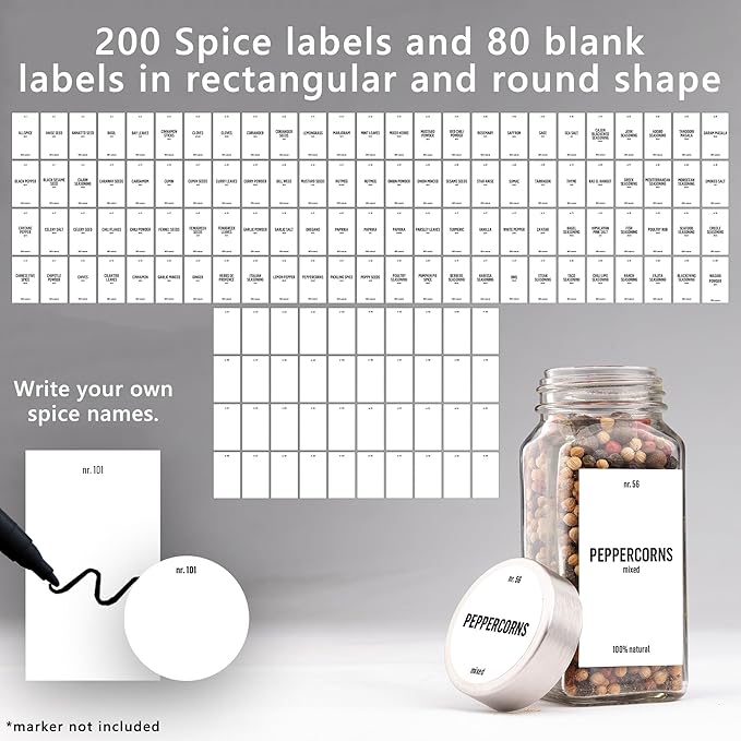 Deco haus Empty Glass Spice Jars with White Label 24x4oz [LABELS incl] Spice Containers with Labels, Shaker Lids & Funnel - Empty Herb Seasoning Containers, Small Seasoning Bottles for Herb
