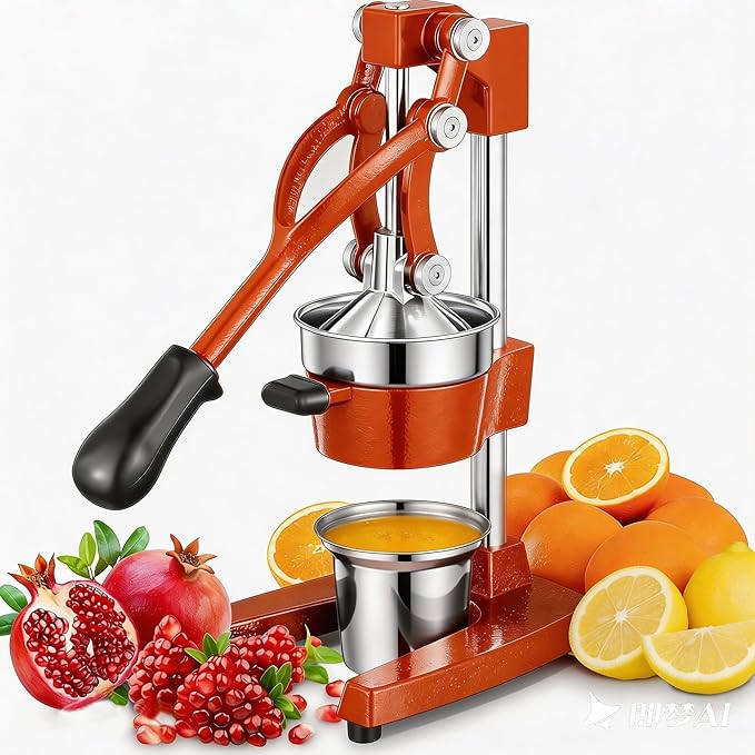 Commercial Heavy Duty Cast Iron Hand Press Manual Orange Citrus Lemon Lime Grapefruit Pomegranate Fruit Juice Squeezer Machine with Stainless Steel Cup