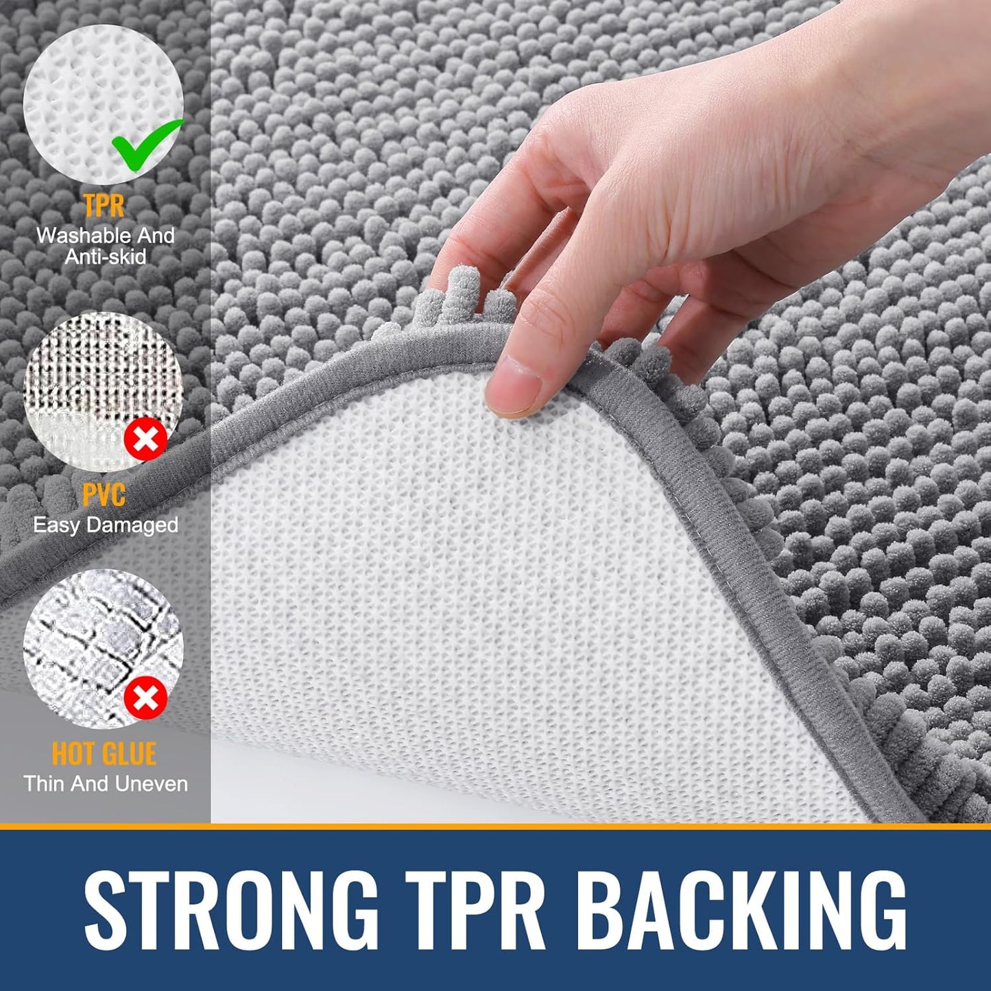 Arotive Bathroom Rugs 59x20, Extra Soft Absorbent Shaggy Chenille Bath Rugs, Machine Washable Rubber Backing Non-Slip Bath Mats for Bathroom Floor Tub and Shower, Home Decor Accessories, Grey