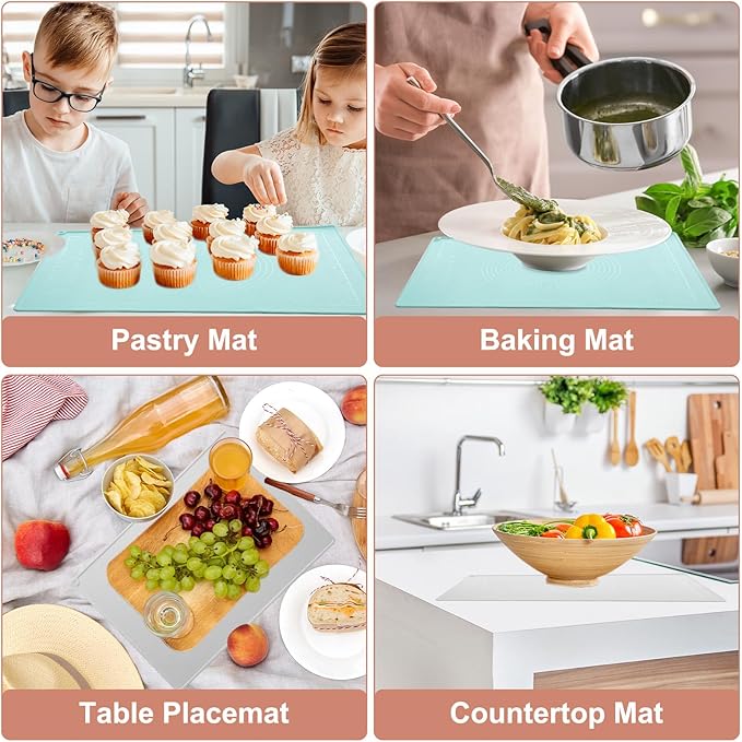 uxcell Silicone Pastry Mat, 31.5" x 23.6" Silicone Baking Mat with Measurements, Non-Stick Dough Rolling Mat for Making Pastry Cookies Bread Pizza Pink