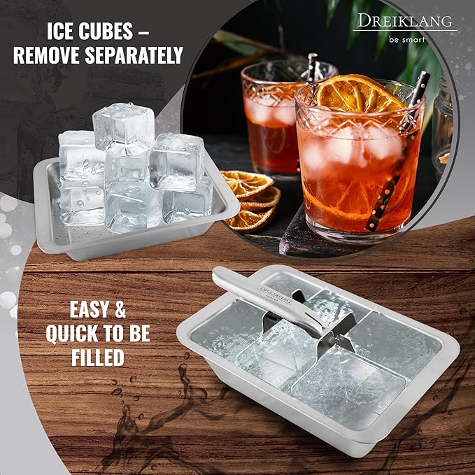 18/8 Stainless Steel XXL Ice Cube Tray with Lever Insert for Easy Release | Polished, Food-Safe & Durable | Perfect for Whiskey & Long Drinks | Alternative to Ice Stones