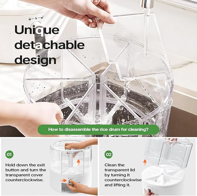 16lb Grain and Rice Storage Container, 6 Grid Rotating Dispenser, Airtight Rice Storage