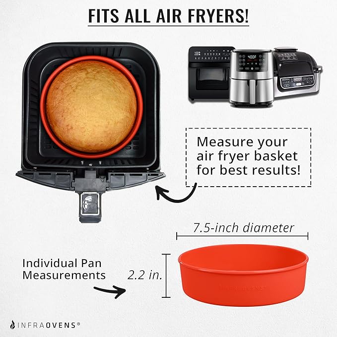 Air Fryer Silicone Baking Set, 7.5” Cake Pan, Muffin Cups, Scraper & Cheat Sheet – Non-Stick, BPA-Free Bakeware for Instant Vortex, Cosori, Ninja, PowerXL Grill, Chefman & More by INFRAOVENS