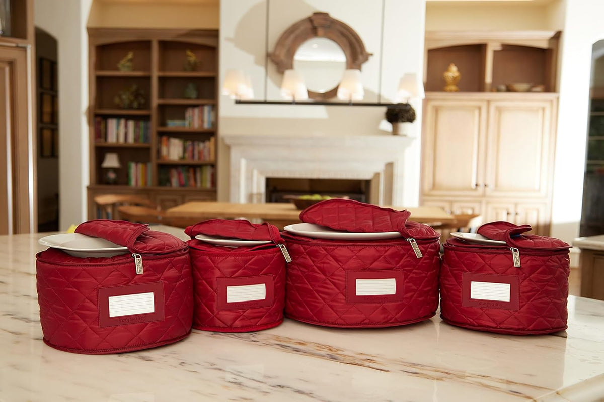 Covermates Keepsakes - Dish Storage Set - Padded Protection - ID Window - Stain Resistant - Machine Washable - China Storage, Red