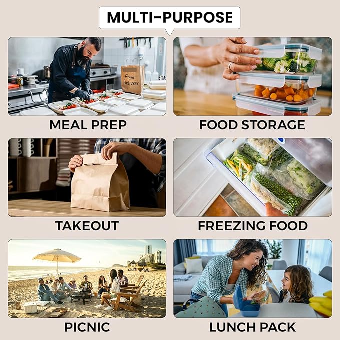 Klex 24 Oz, 150 Sets Meal Prep Containers with Airtight Lids, BPA Free, Reusable Plastic Food Container, 24 oz, Round, Black/Clear, 150 Sets
