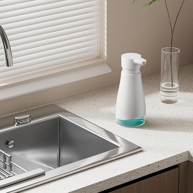 Oasis Creations 500 mL /17fl.oz Stainless Steel Liquid Soap Dispenser for Dish and Hand Soap - White - Refillable - Great for Kitchen Bathroom or Countertop