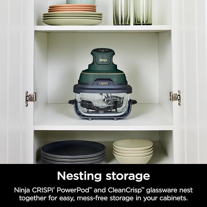 Ninja Crispi 5-in-1 Glass Air Fryer | 450°F, Nontoxic, 4QT & 6-Cup Containers & Lids | Microwave, Freezer, Dishwasher Safe | Max Crisp, Air Fry, Bake, Recrisp, Keep Warm | Brit. Racing Green, FN103BF