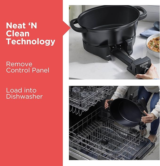 BLACK+DECKER Multicooker 7QT Family Size, 5-in-1 Functions, Neat ‘N Clean™ Technology, Slow Cook, Steam/Boil, Precision Roast, Sear/Saute, & Rice