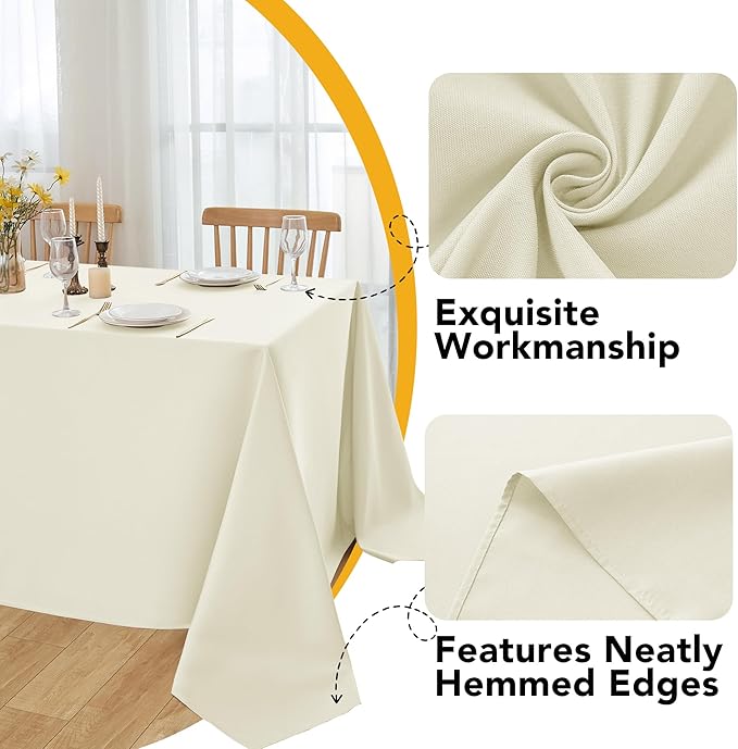 10-Pack Ivory Tablecloths for Rectangle Tables, 70 x 120 Inches, Stain-Resistant Polyester Fabric for 6 Foot Tables - Washable Table Covers for Weddings, Banquets, Birthday Parties, Events