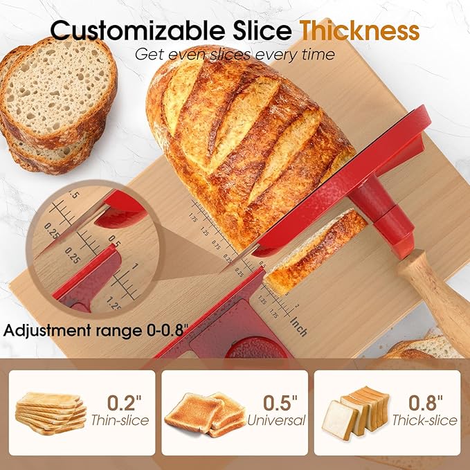 Manual Bread Slicer for Homemade Bread, Adjustable Thickness and Evenly Slicing, Sourdough Bread Slicer with Hand Crank, Clear Scale Line, Non-Slip Suction Base & Sharp Blade