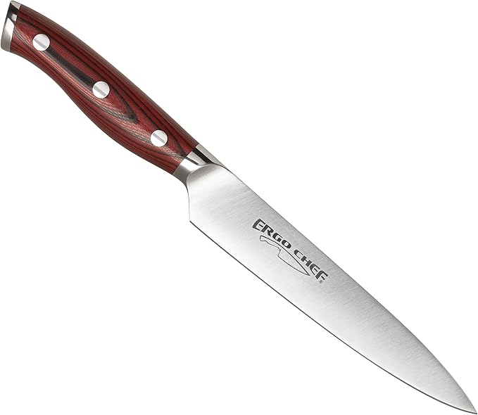 Ergo Chef Crimson Series 6" Boning Utility Knife - Forged German X50CrMoV15 Steel, Ergonomic G10 Handle, Precision Meat Deboning, Fruit & Vegetable Prep