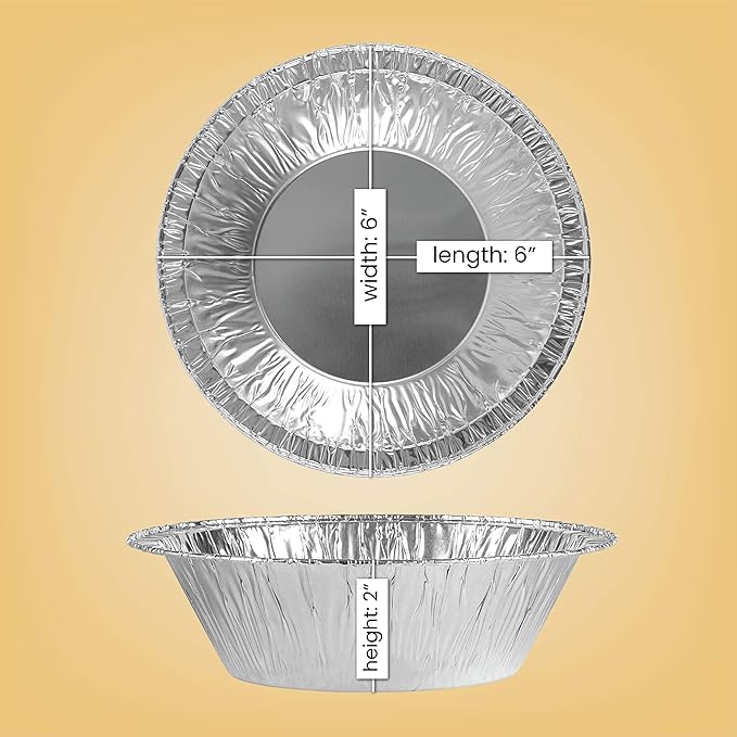 PLASTICPRO 6'' Inch Round Tin Foil Cake Pans Disposable Aluminum, Freezer & Oven Safe - For Baking, Cooking, Storage, Roasting, & Reheating, Pack of 50