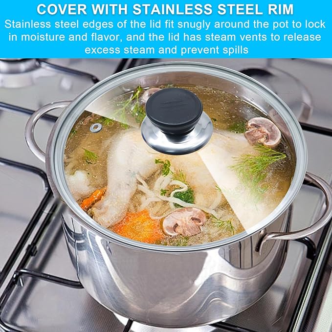 Glass Lid for Frying Pan Tempered Glass Pot Lid with Stainless Steel Rim for 8 Inch Frying Pan Wok Pot Skillet (8 Inch)
