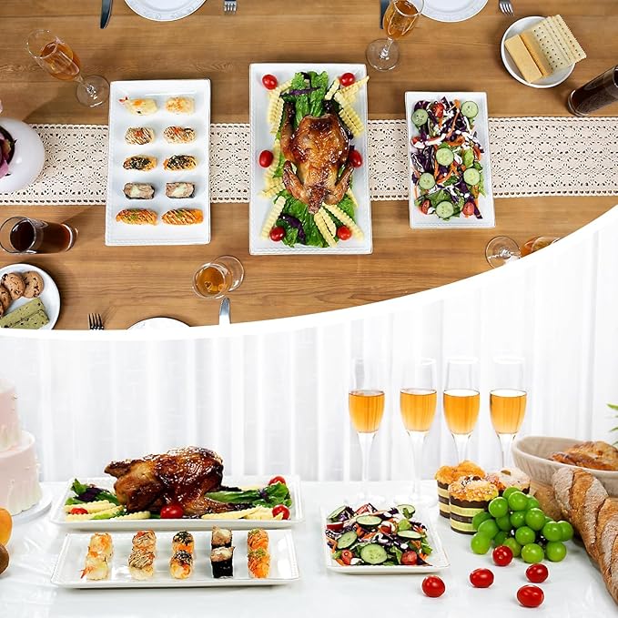 Kassel Ceramic Serving Platter Set | 14”/12”/10” Rectangular Serving Trays for Entertaining at Parties and Weddings | Oven Safe Large Serving Trays for Tacos, Steak, and Cake