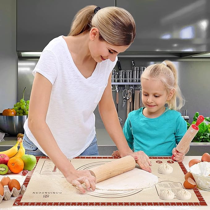 2 Pack Non Stick 26''x16'' Extra Large Thick Silicone Pastry Mat and 16''x11'' Cooking Mats, Double Measures Scale for Non-slip Silicone Baking Sheet,Counter Mat, Dough Rolling, Reusable Bakeware Mats