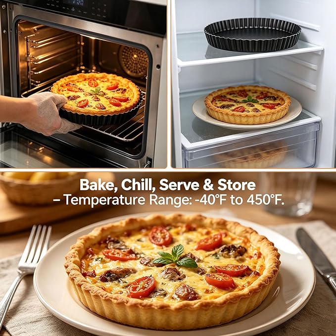 Tart Pan Set, 10 & 9 Inch Tart Pans with 5 & 4 Inch Mini Tart Pans Removable Bottom, Quiche Pan Carbon Steel Heavy Duty Nonstick Pie Pan- Fluted Edges for Baking Fruit Tartets, Pastries