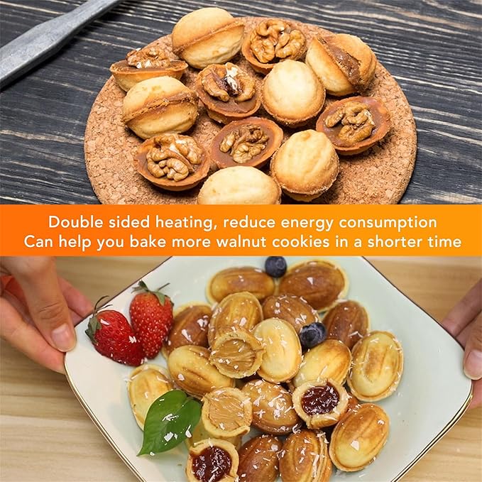 Electric Walnut Cake Maker,750W pcs Capacity Electric Walnut Cake Maker Automatic Mini Nut Waffle Bread Machine Sandwich Iron,Cooking Breakfast, Pan Oven,Gifts(American Plug)