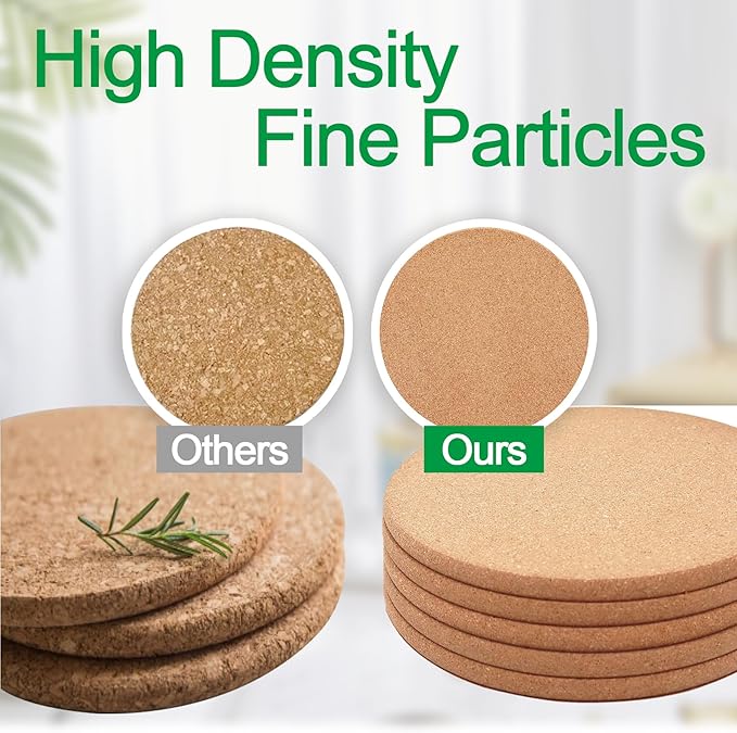 Cork Trivet, 4 Pack High Density Thick Cork Coasters Set for Hot Dishes, 8 Inch Heat Resistant Multifunctional Corks Trivets for Hot Dishes, Hot Pads for Kitchen, Table, Countertops