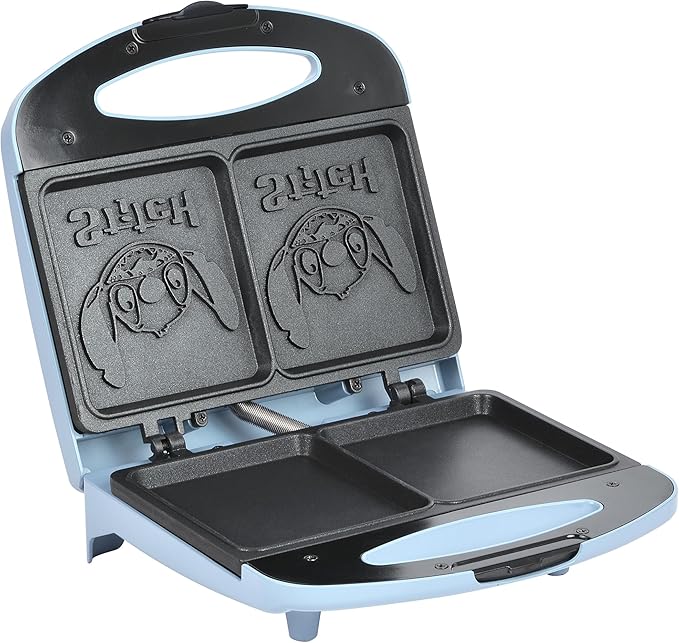 Select Brands Disney Lilo & Stitch Grilled Cheese Sandwich Maker - Kitchen Appliances - Ceramic Nonstick Cooking Plates - Panini Press - Imprints Stitch Image - Dual Sandwich Machine