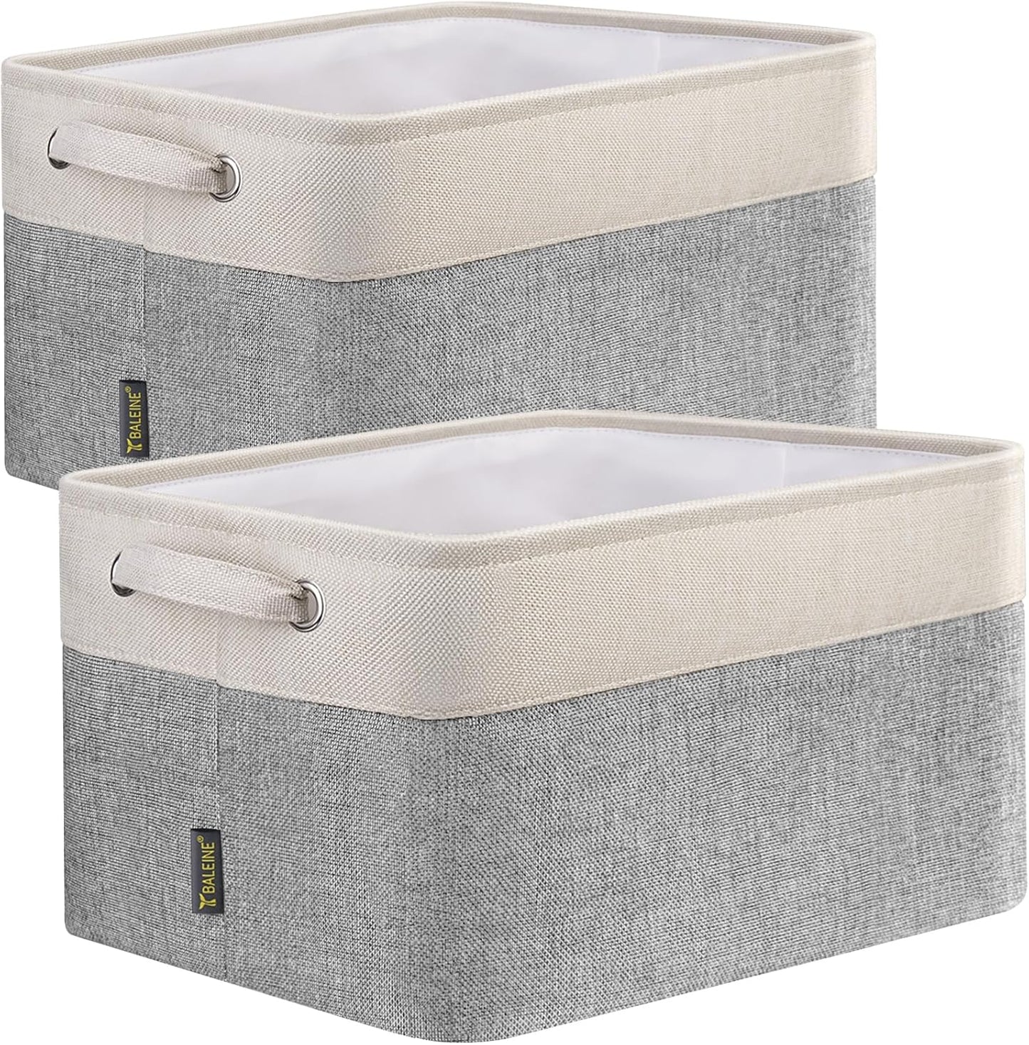 BALEINE 2 Pack Fabric Storage Bins for Shelves, Linen Storage Baskets for Organizing, Decorative Closet Bins for Clothes, Home (Grey, 15"x11"x9.5")