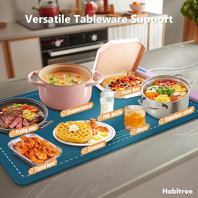 Warming Silicone Mat for Food - Day Gifts Kitchen Gadget, Graphene Rapid Heating, Warming Tray with 6-Level Temp Control, Rollable, Easy Clean - Ideal for Parties, Gatherings (Peacock blue)