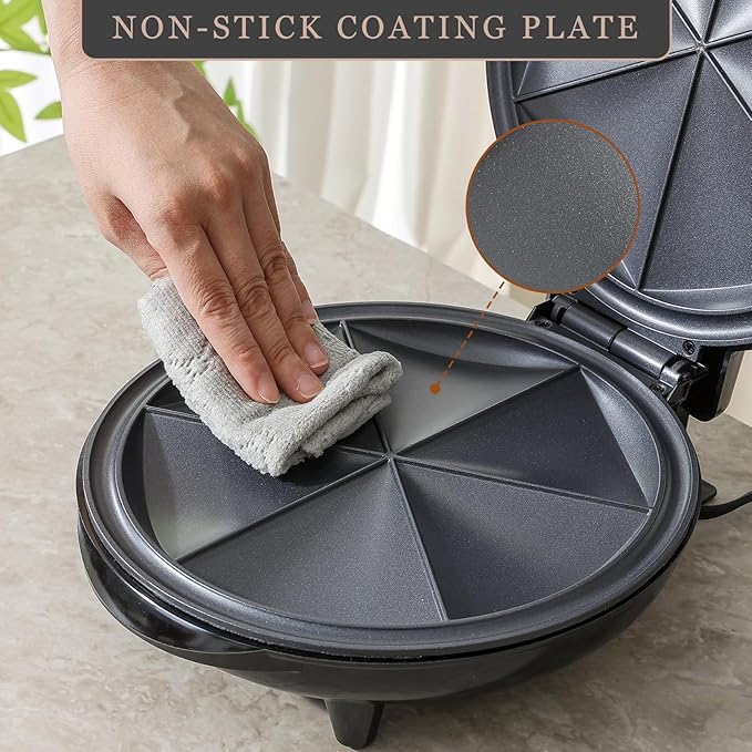 UVFAST Electric Quesadilla Maker Taco Tuesday, 9.5'' Quesadilla Press Non-Stick, Easy-Slice 6-Wedge Tortilla Cooker, Grilled Cheese Corn Flour Tortilla Snacks, Black