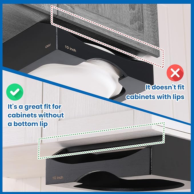 10-inch Paper Plate Dispenser Under Cabinet,Bamboo Paper Plate Holders,Kitchen Counter Vertical Plate Dispensers Holders Countertop Caddy (For 10-inch Plates,Black)