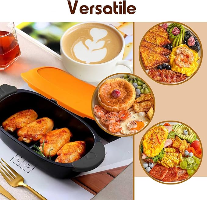 MKYSAIL Quick-Heat Microwave Egg Cooker and 33 OZ Microwave Grill Combo | 2-Piece Breakfast Maker Set for Grilling, Frying, Crisping Meat, Bacon, Pancakes & Veggies | Dishwasher Safe & Non-Stick for Kitchen RV, Dorm, Office(Orange)