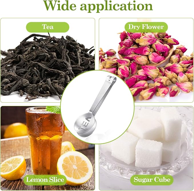 Tea Bag Squeezer Tongs Stainless Steel Spoon for Bags Silver Strainer Clip Tea Squeezer for Loosing Leaf, Gripping Ice Cube, Sugar(4 Pieces)