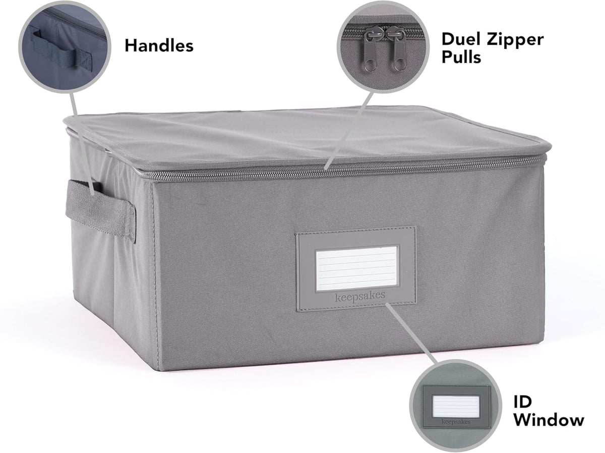 Covermates Keepsakes Dish Storage Box - Stackable, Reinforced Handles, China Storage, Graphite