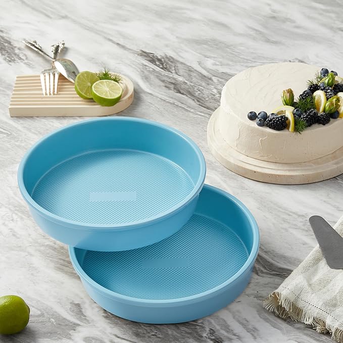 HONGBAKE Nonstick Ceramic 9 Inch Round Cake Pan Set of 2, Heavy-Duty Aluminized Steel round cake pans with Diamond Texture, Non-Toxic Cake Molds, Cake Pans Sets for Baking Cheesecake, Blue